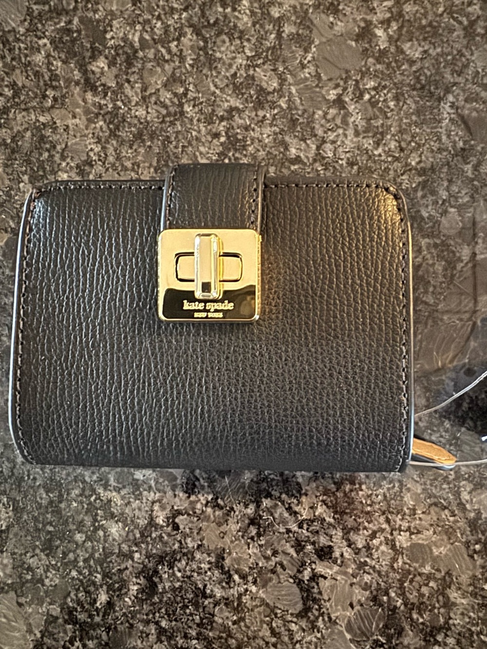 kate spade Black Leather Small Wallet with Gold Turnlock